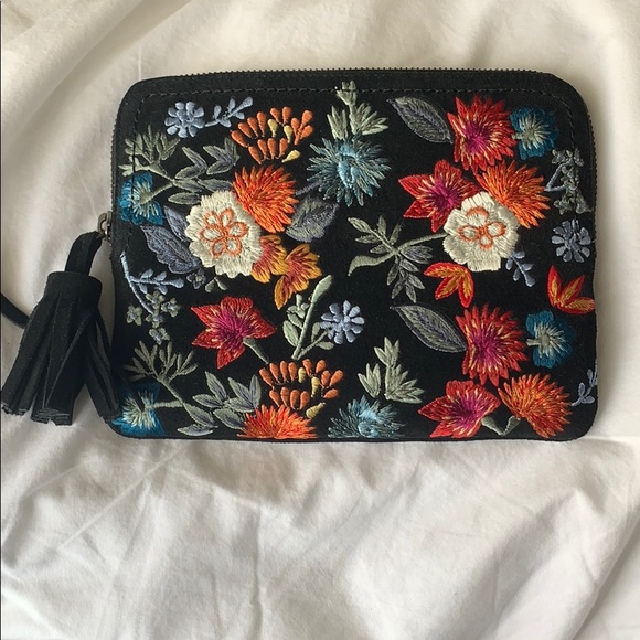 Lucky Brand Suede Embroidered Clutch - Picture 1 of 7